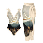 2 Piece Women's Beach Swimsuit Long Apron Wrap Shawl One Piece Swimsuit